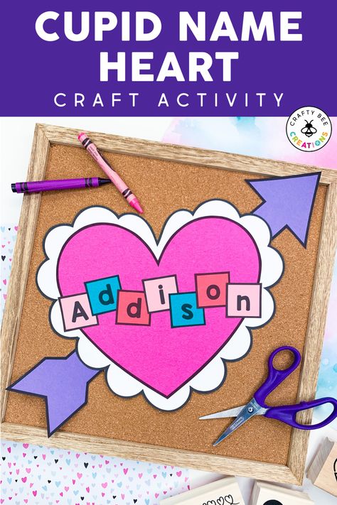 Valentines Name Craft Preschool, Love Bug Name Craft, Valentine's Day Name Activity, Valentine’s Day Name Craft, Heart Name Craft Preschool, V Day Activities For Kids, February Name Craft, Love Is In The Air Craft, Valentine Name Crafts Preschool