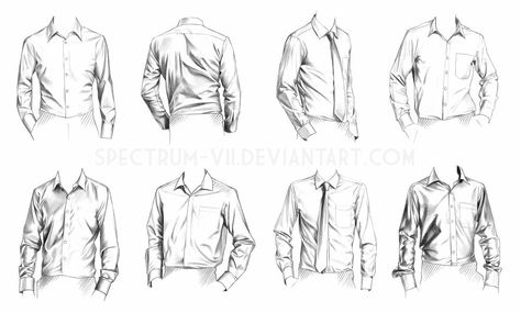 A study in shirts-- formal by Spectrum-VII on DeviantArt Shirt Sketch, Shirt Drawing, Fashion Sketch, Body Drawing, Woman Drawing, Drawing Clothes, Drawing Practice, Men's Shirts, Manga Drawing