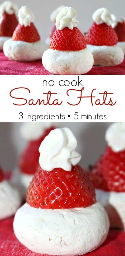 Santa Hat Treats, Santa Hats With Strawberries, Strawberry Christmas Treats, Santa Hat Strawberries, Santa Snacks For Kids, Santa Strawberries, Santa Food, Xmas Breakfast, Strawberry Santa Hats