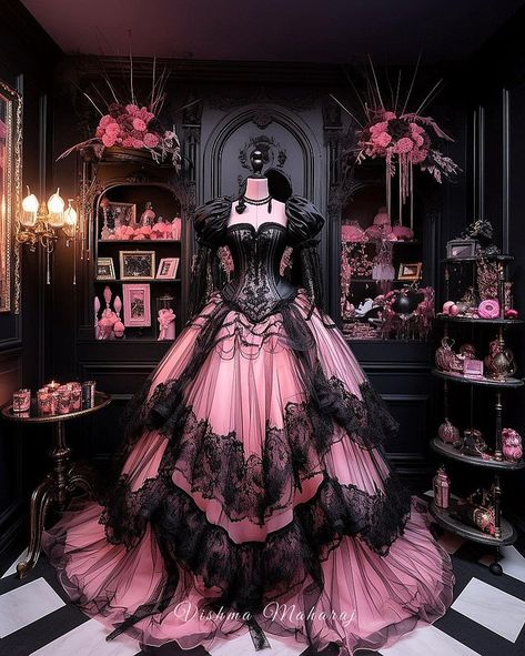 Goth Wedding Dresses, Gothic Dresses, Fantasy Clothes, Black And Pink Dress, Gothic Wedding Dress, Fantasy Gowns, Pretty Prom Dresses, Fairytale Dress, Black Wedding Dresses