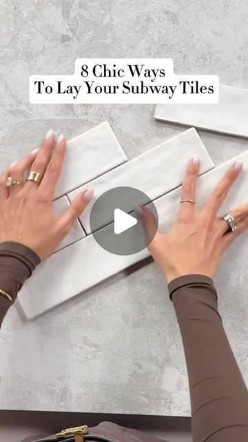 Victoria Tonelli on Instagram: "Designer tricks on how to elevate a basic subway tile ✨  Comment below and tell us your favourite pattern!!  @cityline #designinspo #designertips #tileinspo" Stacked Bathroom Wall Tiles, Ways To Lay Tile Backsplash, Vertical Tile Pattern Bathroom, Laying Tiles Patterns, Horizontal Stack Bond Tiles, Backsplash Tile Layout Patterns, Creative Subway Tile Patterns, Different Ways To Lay Tile, Vertical Subway Tiles Kitchen