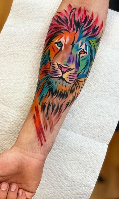 15+ Watercolor Lion Tattoo Designs | PetPress Colorful Lion Tattoo, Colored Tattoo Design, Lion Tattoo Sleeves, 7 Tattoo, Lion Tattoos, Lion Head Tattoos, Leo Tattoos, Lion Tattoo Design, Tatuaje A Color