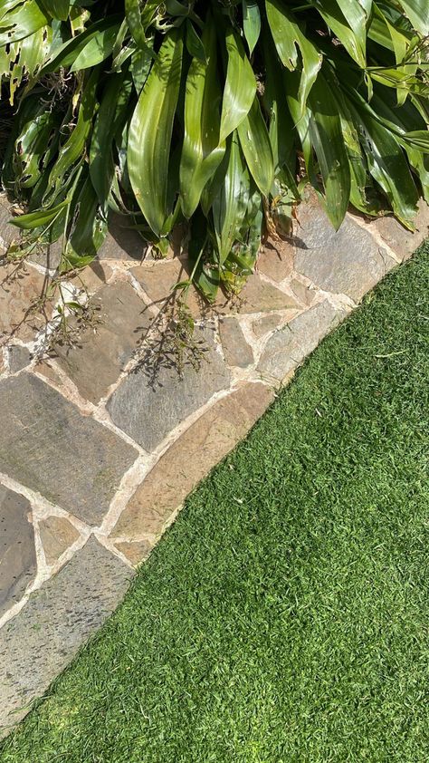 DIY bluestone crazy pave and kikuyu lawn with a crisp edge. Crazy Pave, Pool Terrace, Courtyard Gardens, Courtyard Gardens Design, Gardens Design, Lawn Edging, Diy Tips, Courtyard Garden, Garden Beds