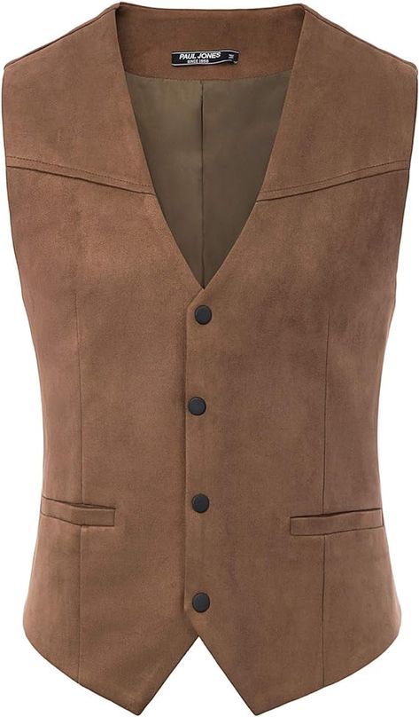 PJ PAUL JONES Mens Faux Suede Leathr Suit Vest Western Cowboy Dress Vests with Pockets at Amazon Men’s Clothing store Vest Embroidery, Cowboy Suit, Cowboy Dress, Western Vest, Leather Waistcoat, Leather Suit, Mens Suit Vest, Suede Vest, Vest Waistcoat