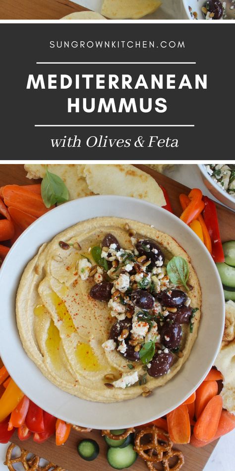 Italian Hummus Recipe, Hummus With Olives, Middle Eastern Hummus Recipe, Olives And Feta Appetizer, Olives Feta Appetizer, Greek Hummus Recipe, Olive Hummus Recipe, Mediterranean Hummus Recipe, Hummus Variations