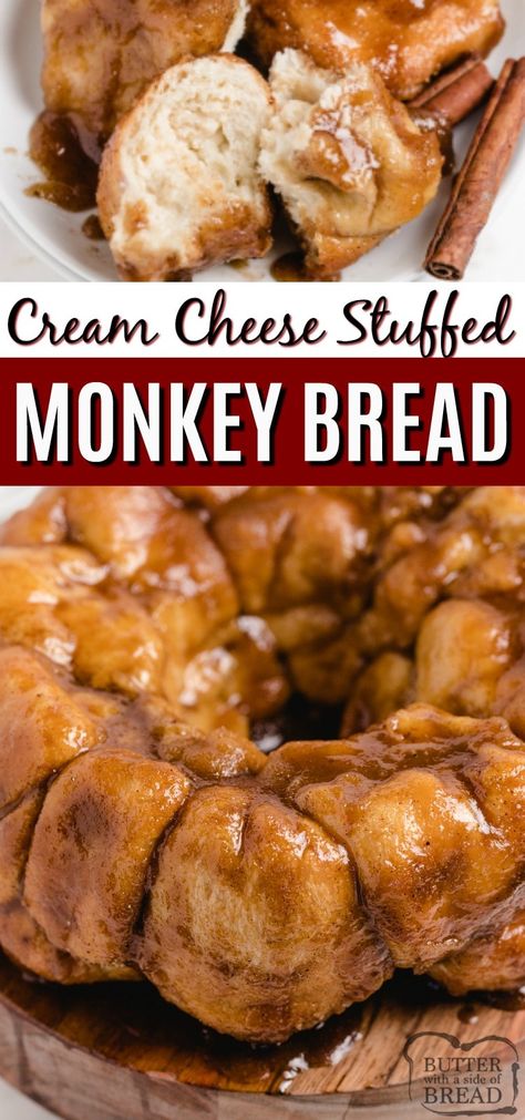 Stuffed Monkey Bread, Cream Cheese Monkey Bread, Rhodes Rolls Recipes, Biscuit Monkey Bread, Gooey Cinnamon Rolls, Cinnamon Roll Monkey Bread, Stuffed Monkey, Frozen Dinner Rolls, Frozen Dinner