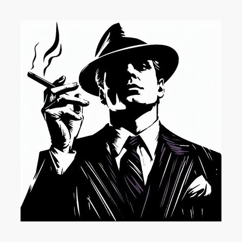 Get my art printed on awesome products. Support me at Redbubble #RBandME: https://www.redbubble.com/i/photographic-print/Noir-Big-Gang-Boss-Vintage-Retro-by-RESToRAPTOR/157542717.6Q0TX?asc=u Mafia Illustration, Shading Guide, Mafia Art, Vampire The Requiem, Noir City, Gangster Style, Gangs Of New York, Choose Her, Men's Facial Hair