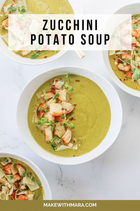 This Zucchini Potato Soup is full of flavor and super warm and comforting. Fresh vegetables are roasted in the oven and blended to create a delicious, velvety soup. Soup In Pressure Cooker, Zucchini Potato Soup, Parmesan Potatoes, Alkaline Foods, All Vegetables, Russet Potatoes, Oven Roast, Potato Soup, Roasted Vegetables