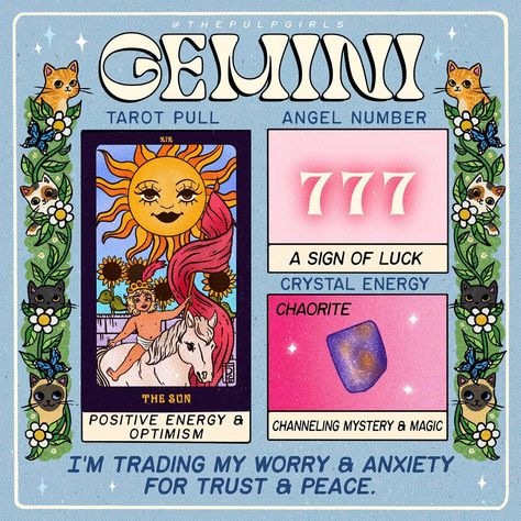 ✨🌸 The Pulp Girls 🌸✨ (@thepulpgirls) | Instagram Gemini Angel Numbers, Gemini Season Is Coming, Gemini Tarot Card, Gemini Tarot, Gemini Vibes, Libra And Scorpio, Astro Aesthetic, Gemini Sun, All About Gemini