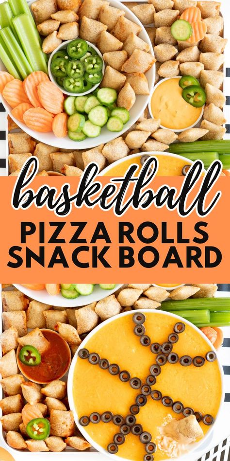 Epic Basketball Charcuterie Board made with Totino's® Pizza Rolls. {AD} Get the best snacking ideas to root for your favorite teams with. Click to get the best dippin-spiration! } #TotinosPizzaRolls #FrozenFoodMonth #MFFM2022 Charcuterie Board With Veggies, Charcuterie Board Veggies, Themed Snack Board, Totinos Pizza, Totinos Pizza Rolls, Cheese And Olives, Party Pizza, Snack Platter, Basketball Party