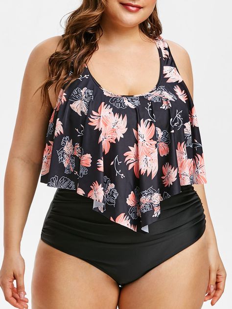 High Waisted Tankini, Floral Tankini, Plus Size Tankini, Blue Black Color, Printed Tankini, Black Swimwear, Tankini Set, Stylish Plus, Plus Size Swimsuits