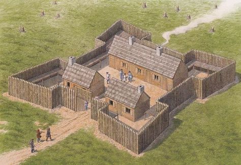 Castle Interior Medieval, Fortification Architecture, Wooden Fort, Old House Design, Model Castle, Castle Plans, Small Castles, City Layout, Ohio History