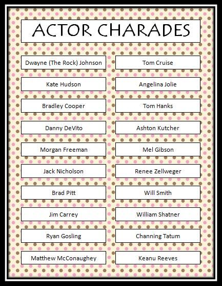 This free printable actor charades game is perfect for hosting a fun moms night in party with your best girlfriends. How are your acting skills? Charade Ideas Funny, Spring Outdoor Games, Charades For Adults, Charades Ideas, Hollywood Game Night, Celebrity Game, Drama Activities, Charades Game, Xmas Games