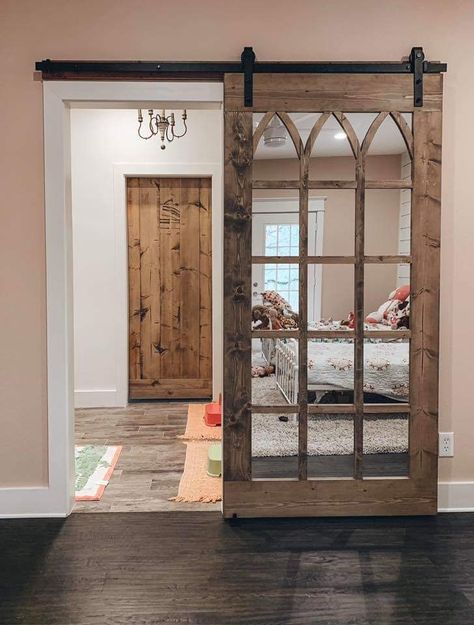 Farmhouse French Doors, Glass Barn Doors Interior, Door Push Plates, Wooden Barn Doors, Inside Barn Doors, Reclaimed Doors, French Style Homes, Glass Barn Doors, Creative Wall Art