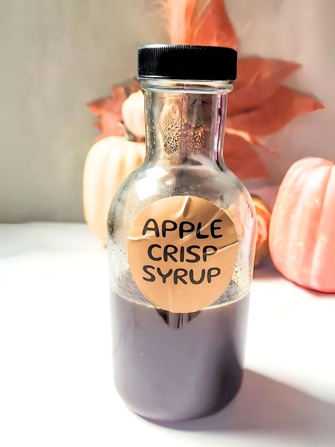 Want to recreate that delicious Starbucks apple crisp syrup? This easy homemade apple cinnamon coffee syrup recipe is perfect for adding a tasty twist to your drinks! Apple Crisp Starbucks Drink, Cinnamon Coffee Syrup, Apple Crisp Syrup, Coffee Syrup Recipe, Apple Cider Syrup, Homemade Apple Crisp, Coffee Syrups, Cinnamon Extract, Diy Apple