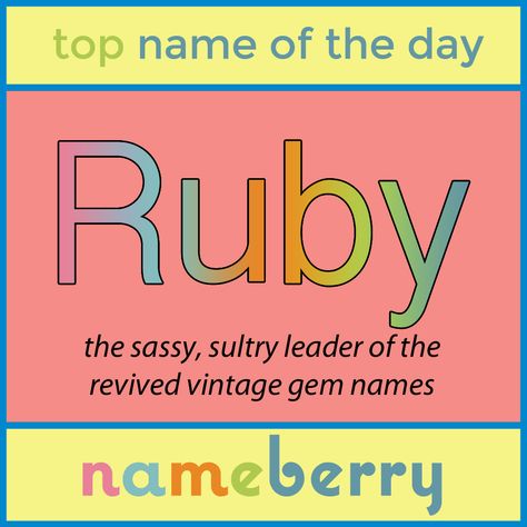 Not so long ago, Ruby was in the dustbin of history. Now? It's Number 71 in the US. Ruby Name, Baby Name Meaning, Royal Names, Rare Names, Popular Baby Names, Cool Baby Names, Gender Neutral Names, Vintage Names, Gem Names