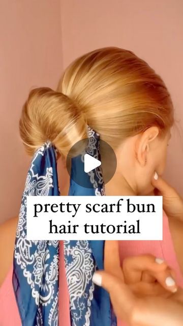 Hair Bun Scarf, Scarf Bun, Hair Bun Tutorial, Pretty Scarves, Favorite Hairstyles, Hairstyles For School, Hair Videos, Stylish Girl, Scarf Hairstyles