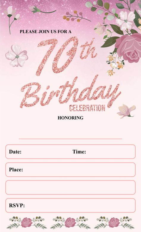 Free 70th Birthday Invitation Templates, 70th Birthday Invites Women, Birthday Invitation Template Free Editable, 70th Birthday Invite, Plan 2025, Birthday Party Invitations Free, Birthday Invitation Card Template, 70th Birthday Invitations, 70th Birthday Parties