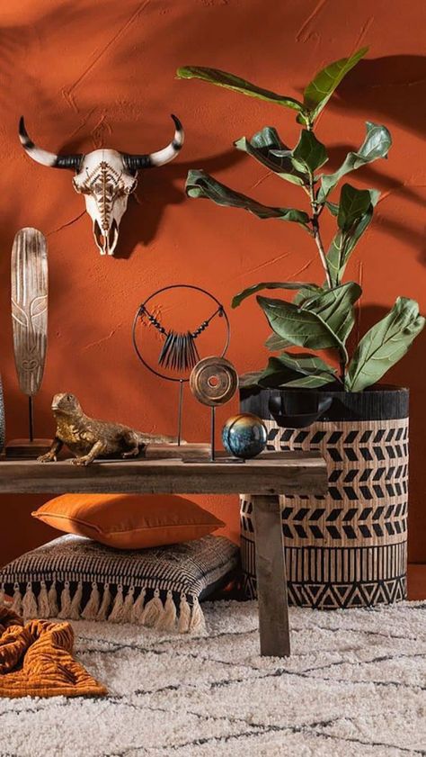 Interior Design Trends - Color Trends - Interior Decoration Terracotta Door, Terracotta Inspiration, African Interior Design, African Interior, African Home Decor, Orange Walls, Bohemian Bedroom, Wall Color, Room Colors