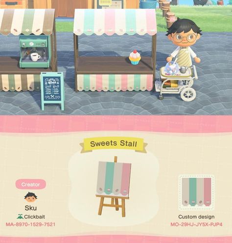 Made a bakery/sweets stall design inspired by a coffee stall design. - Album on Imgur Coffee Stall Design, Coffee Stall, Bakery Sweets, Motif Acnl, Animal Crossing 3ds, Stall Design, Ac New Leaf, Animal Crossing Guide, Animal Crossing Qr Codes Clothes