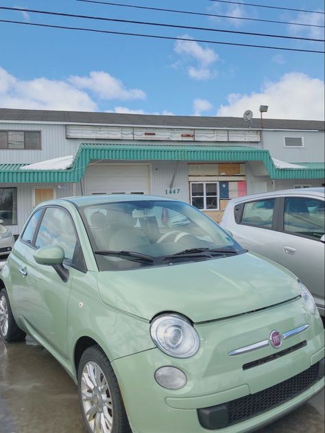 cute car fiat aesthetic sage green Mint Green Fiat 500 Aesthetic, Sage Green Car Aesthetic, Sage Green Fiat 500, Aesthetic First Car, Fiat Car Aesthetic, Cute First Cars, Fiat Aesthetic, Cute Car Aesthetic, Mint Green Fiat 500