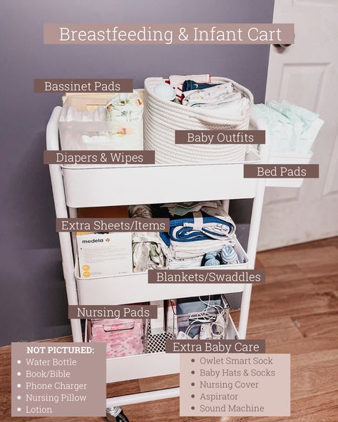 Postpartum Essentials Cart, Postpartum Caddy For Mom, Postpartum Carts, Postpartum Setup, Breastfeeding Essentials List, Postpartum Cart Bedside, Postpartum Organization, Breastfeeding Caddy, Breastfeeding Cart Organization