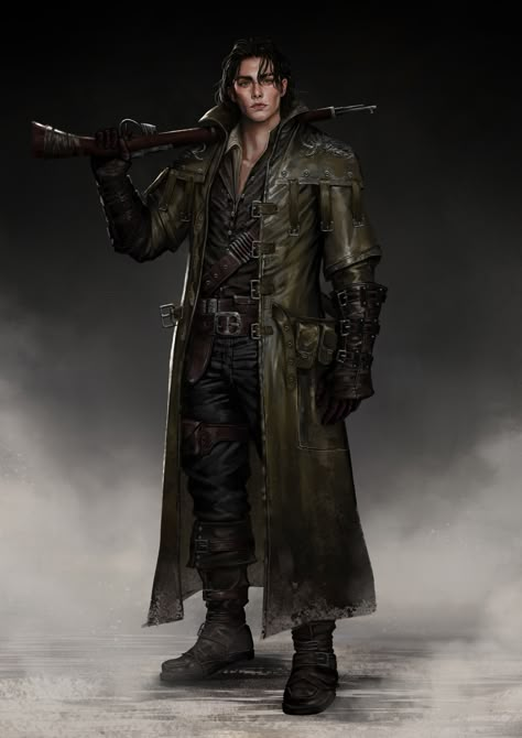 ArtStation - Hunter Urban Bounty Hunter Dnd, Vampire Hunter Costume Men, Witch Hunter Concept Art, Vampire Hunter Outfit Male, D Vampire Hunter Art, Steampunk Rifleman, Vampire Hunter Modern, Man Character Design Concept Art, Vampire Hunter Concept Art