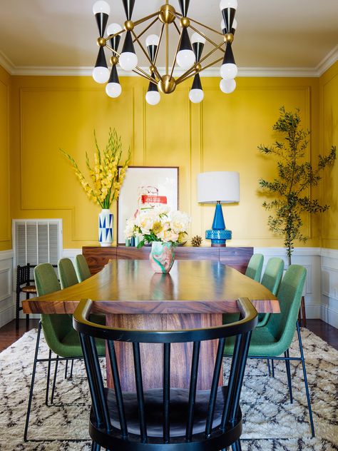 One Room Challenge Week 6 • Dining Room Reveal — OLD BRAND NEW Best Dining Room Colors, Dining Room Wall Color, Yellow Dining Room, Room Wall Colors, New Orleans Homes, Dining Room Colors, Live Edge Dining Table, Yellow Walls, Style Deco