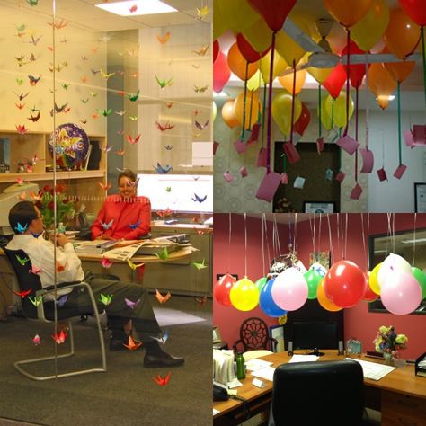 List of Birthday Surprise Ideas for Boss | Simple Birthday Surprise, Cubicle Birthday Decorations, Office Birthday Decorations, Company Birthday, Birthday Surprise Ideas, Office Decoration Ideas, Flower Party Decorations, Happy Birthday Boss, Office Pranks