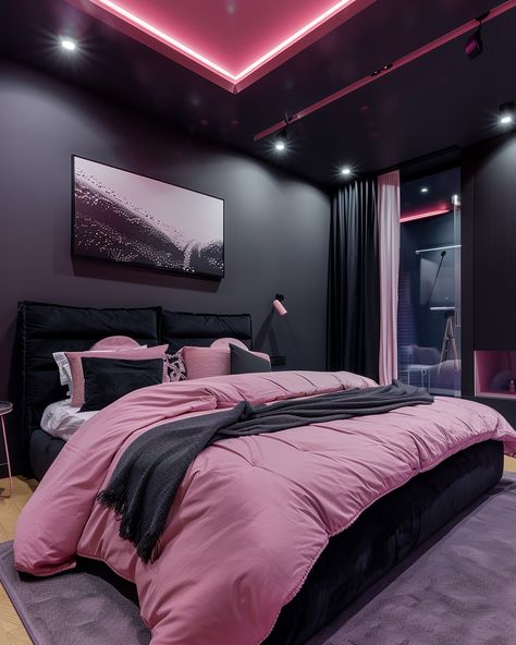 70 Modern Pink Bedroom Design and Decor Ideas for Home Owners – CreativeBooster Black And Pink Bedroom, Modern Pink Bedroom, Wall Paint Inspiration, Black Walls Bedroom, Black Room Decor, Pink Bedroom Walls, Bold Bedroom, Pink Bedroom Design, Black Bedroom Decor