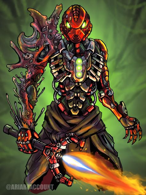 Toa Vakama Hordika – @ariartaccount on Tumblr Tau Fire Warrior, Scifi Design, Bionicle Art, Fire Warrior, Bionicle Heroes, Hero Factory, Scenery Art, Art Account, Lego Bionicle