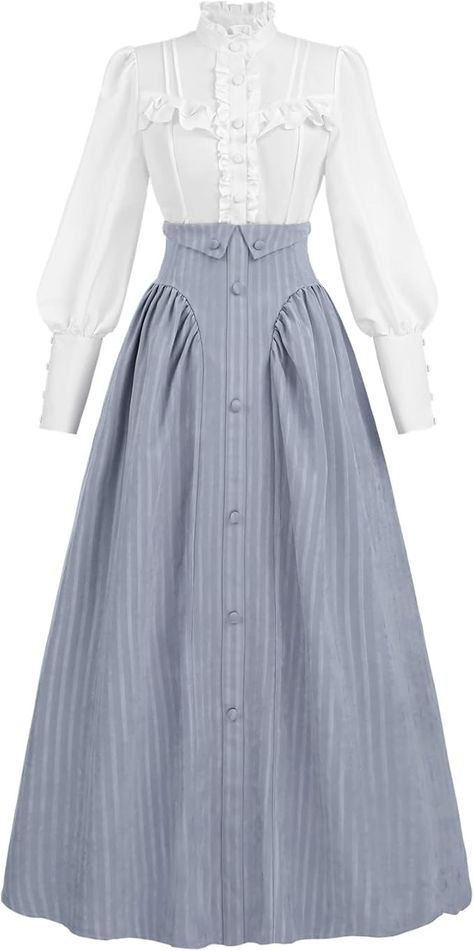 Amazon.com: NSPSTT Renaissance Costume Women Victorian Edwardian Dress for women Renaissance Shirt Skirt Medieval Outfits, XX-Large, Blue : Clothing, Shoes & Jewelry Victorian Shirt Pattern, Victorian Skirt Women, Victorian Cotton Fitted Blouse, Historical Victorian Dress With Buttons, Victorian Fitted Ruffled Blouse, Victorian Shirt, Shirt Sewing Pattern, Edwardian Dress, Medieval Clothing