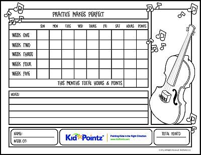 Music Practice Charts | Kid Pointz Violin Practice Chart, Music Practice Chart, Piano Practice Chart, Piano Tips, Violin Practice, Piano Classes, Behavior Charts, Homeschool Music, Music Lessons For Kids