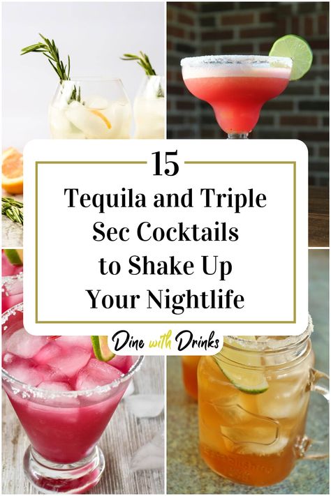 Collage of 4 tequila and triple sec cocktails. Tequila Triple Sec Drinks, Tequila And Triple Sec Drinks, Drinks With Triple Sec, Cocktails With Triple Sec, Triple Sec Drinks Recipes, Triple Sec Drinks, Ginger Ale Cocktail, Triple Sec Cocktails, Tequila Mixed Drinks