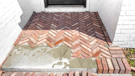 Herringbone Brick Porch, Herringbone Brick, Brick Porch, Brick Walkway, Porch Makeover, Porch Flooring, Updating House, Home Reno, Diy Home Improvement