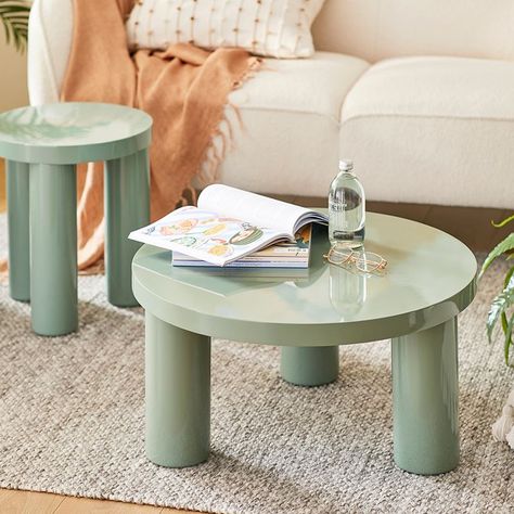 Colourful Side Table, Pastel Danish Living Room, Mint Green Furniture, Sage Table, Cute Side Table, Sage Green Table, Side Table Green, Danish Living Room, Green Side Table