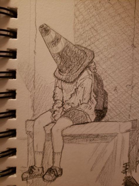 I found this sad looking cone head photo and couldn't resist Feeling Sketches, Quick Sketch Ideas, Cute Drawings Ideas, Artbook Ideas, Goofy Doodles, Sketchbook Tutorial, Aesthetic Sketches, Sketchy Art, Head Photo