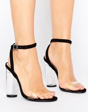 Zapatos, tacones y cuñas para mujer en oferta y de outlet | ASOS Clear Heel Shoes, Black Block Heel Sandals, Perfect Heels, Ankle Strap Sandals Heels, Beautiful High Heels, Ankle Strap High Heels, Hot Heels, Mesh Shoes, Clear Heels