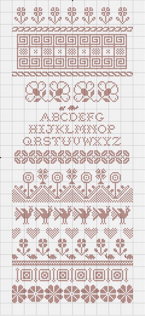 Freebie: Spring Plantings single color sampler  Pick your favorite color and enjoy some Spring Plantings!   The design is released under my copyright for your personal stitching pleasure only, and not for any commercial use. Free Vintage Cross Stitch Patterns, Monochromatic Cross Stitch, Free Cross Stitch Patterns Vintage, Cross Stitch Sampler Patterns, Mochila Crochet, Bargello Patterns, Cross Stitch Fonts, Cross Stitch Freebies, Pola Kristik