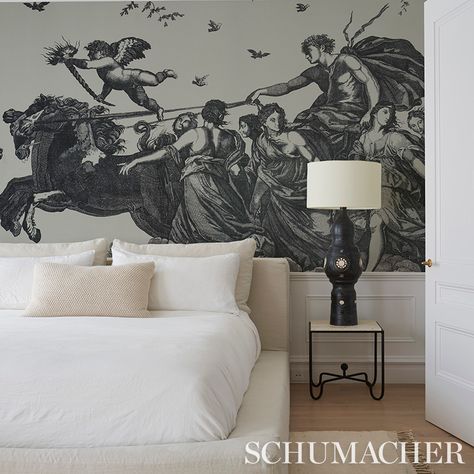 Schumacher - Wallcovering for Every Decor Hydrangea Wallpaper, Schumacher Wallpaper, Toile Wallpaper, Bedroom Wall Designs, Black Bedding, Wallpaper Bedroom, Neoclassical, Interior Paint, Black Wallpaper