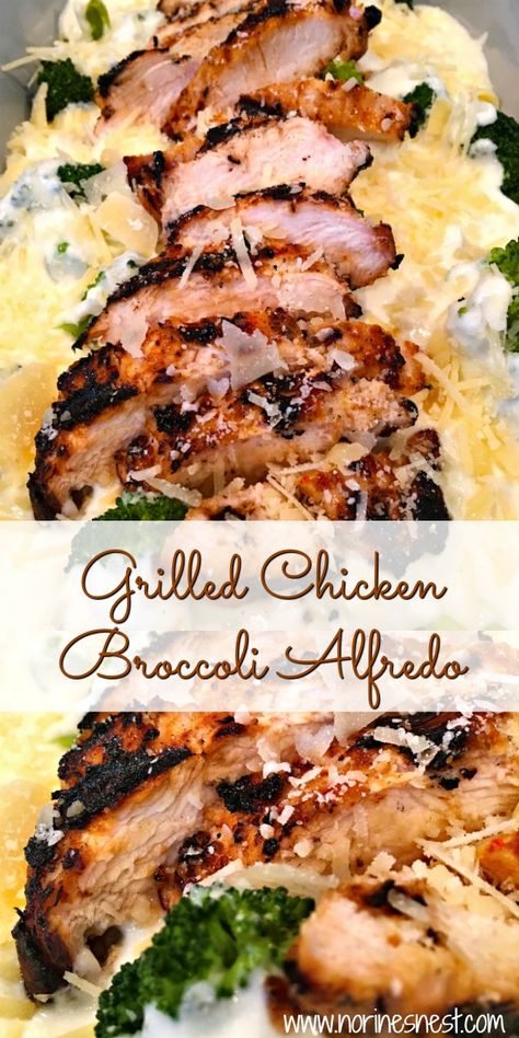 Grilled Chicken Broccoli, Alfredo Broccoli, Alfredo Sauce Recipe Easy, Chicken Broccoli Alfredo, Fettuccine Noodles, Grilled Chicken Breast, Chicken Fettuccine, Chicken Grilled, Broccoli Alfredo