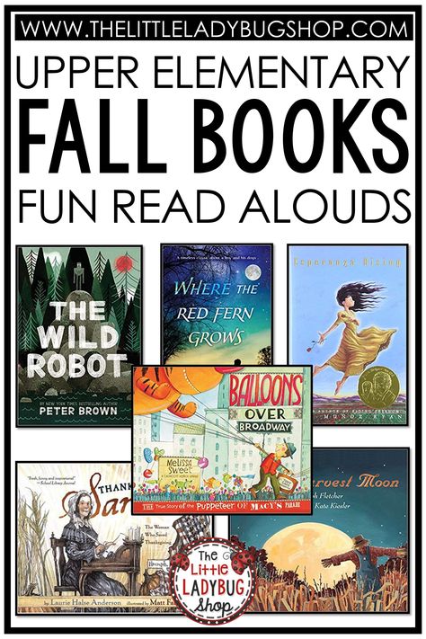 Fall means pumpkins, leaves, bonfires, and great read alouds! Your students are never too old to be read aloud to. Upper elementary students love to hear engaging stories told by their teachers. Try some of these incredible fall read aloud books to share with your students this fall. #thelittleladybugshop Upper Elementary Read Alouds, Picture Books For Upper Elementary, October Read Alouds, November Read Alouds, Read Aloud Picture Books, Halloween Read Alouds, Read Aloud Chapter Books, English Comprehension, Autumn Books