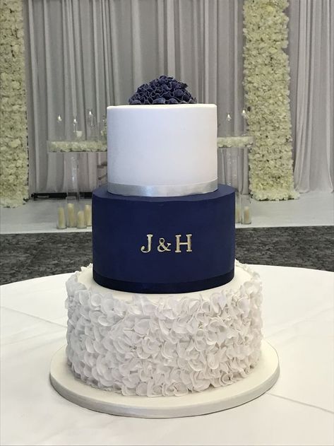 Simple 3 Tier Wedding Cake, Simple Wedding Cake 3 Tier, Wedding Cakes Modern Elegant, Gold Anniversary Cake, Gray Wedding Cake, Wedding Cake Designs Simple, Wedding Cake Navy, 4 Tier Wedding Cake, Ruffle Wedding Cake