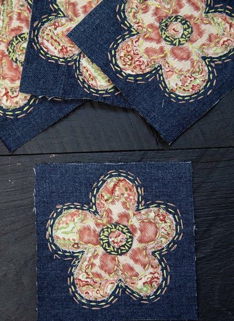 Patches On Jeans, Jeans Repair, Denim Applique, Stitch Jeans, Boro Stitching, Denim Crafts Diy, Denim Embroidery, Blue Jeans Crafts, Sashiko Embroidery