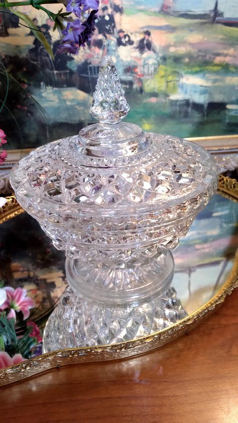 Anchor Hocking Wexfor Glass Candy Dish & Lid | Vintage Wexford Glass Footed Candy Dish w Lid Antique Dishes Collectible, Antique Dishes, Greensboro Nc, Glass Candy Dish, Glass Candy, Anchor Hocking, Holiday Deals, Candy Dish, Pressed Glass