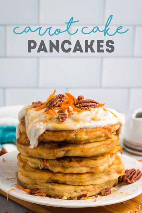 Carrot Cake Pancakes, Cake Pancakes, Vegan Carrot Cake, Pancakes Vegan, Vegan Carrot Cakes, Pancake Recipes, Tofu Scramble, Carrot Cake Recipe, Vegan Kitchen