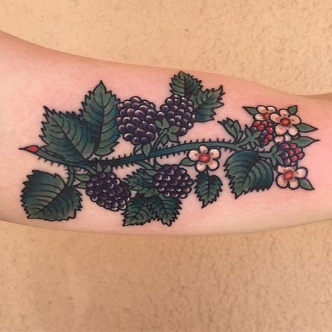 ❤️..............Thanks Shayna! Blackberry Flower Tattoo, Blackberry Flower, Charity Crafts, Blackberry Tattoo, Fruit Tattoo, 16 Tattoo, Stomach Tattoos, Traditional Tattoo Art, Knee Tattoo