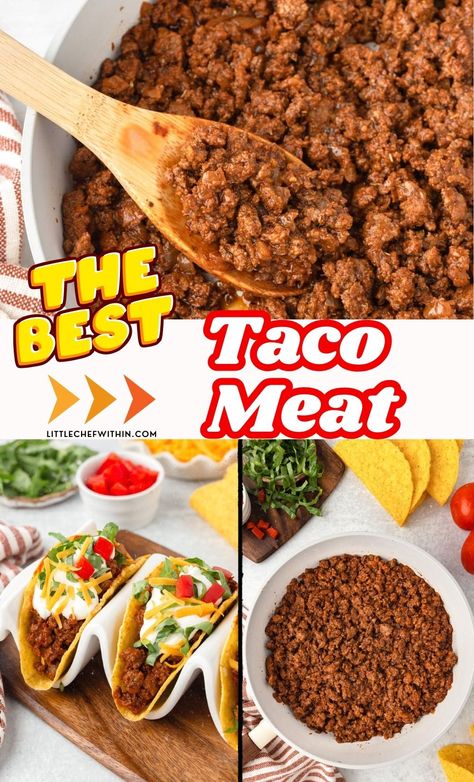 Make the best taco meat with ground beef using simple ingredients and bold flavors! This quick and easy recipe is perfect for tacos, nachos, burritos, and more. Ready in just 20 minutes, it’s a must-have for family dinners or meal prep! Taco Tuesday and Taco night just got a whole lot tastier! Ground Beef For Tacos Recipe, The Best Taco Meat, Best Nachos Recipe Ground Beef, Nacho Meat Recipe Ground Beef, Tacos Recipes Beef Ground, Ground Taco Meat Recipes, How To Make Tacos, Taco Meat Ideas, Taco Bell Meat Recipe