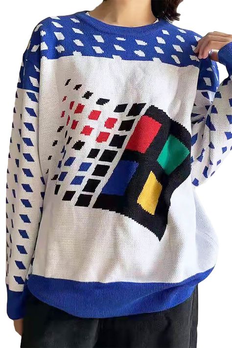 Windows Logo Microsoft Ugly Sweater Unisex Geek Style 90s Aesthetic Clothing, Breakcore Clothes, Webcore Outfits, Webcore Fashion, Streamer Girl, Weirdcore Outfits, Windows Logo, Geek Style, Geeky Clothes