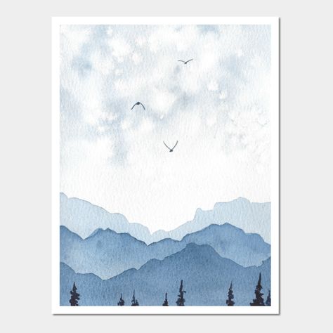 Watercolor mountains -- Choose from our vast selection of art prints and posters to match with your desired size to make the perfect print or poster. Pick your favorite: Movies, TV Shows, Art, and so much more! Available in mini, small, medium, large, and extra-large depending on the design. For men, women, and children. Perfect for decoration. Watercolour Wall Art, Simple Winter Paintings On Canvas, Masculine Watercolor Paintings, Watercolor Painting Cards, Masculine Watercolor, Easy Watercolor Mountains, Watercolor Cards For Men, Mountain Watercolor Painting, Simple Mountain Watercolor